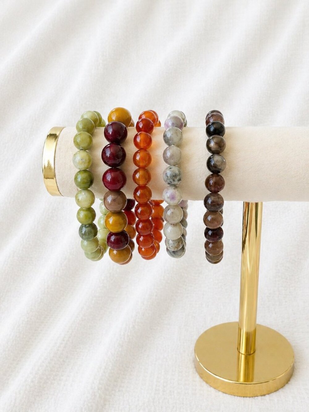 Set of 5 Gemstone Bracelets: Mookaite Carnelian Plus More